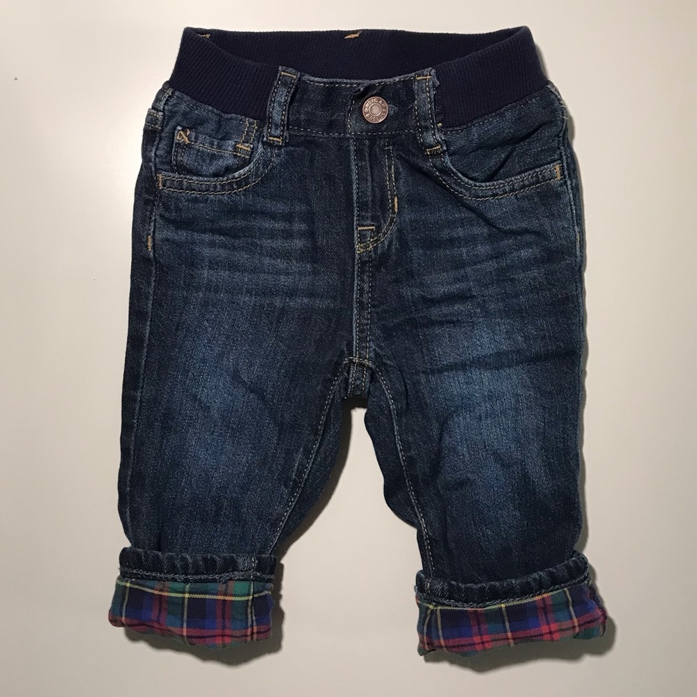 GAP • 6-12 Months • Plaid Cotton Lined Denim Jeans
